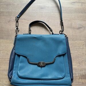 COACH MADISON SADIE FLAP Spectator Saffiano Leather Satchel Handbag- Blue